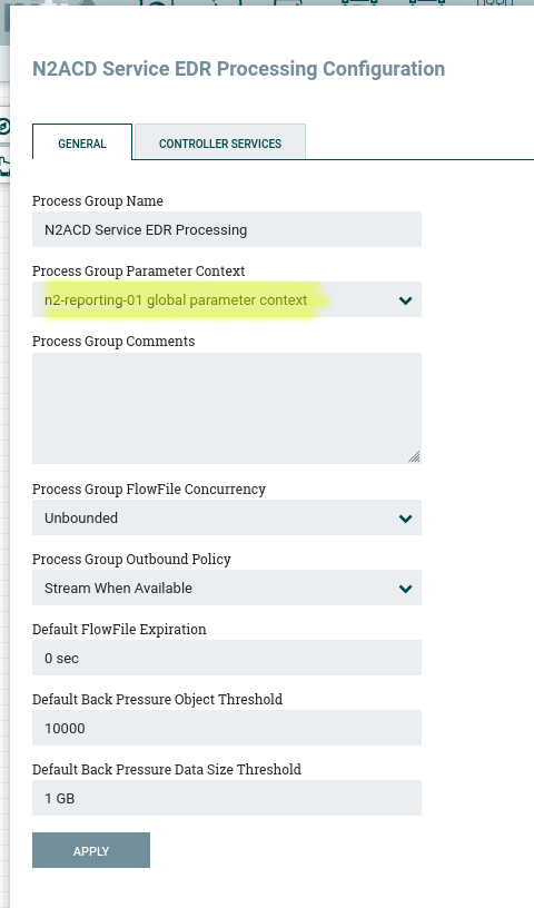 NiFi Parameter Context group as used