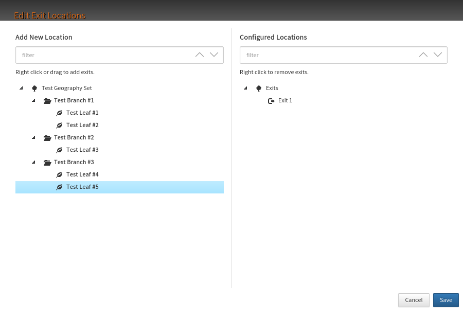 the Location Routing node used tab