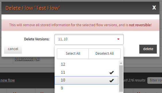 customer flows delete dialog box