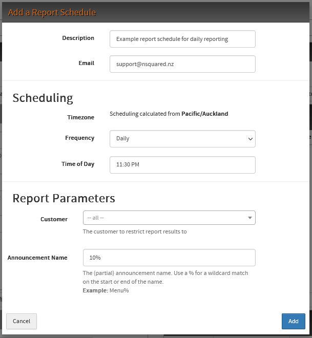 report schedule example