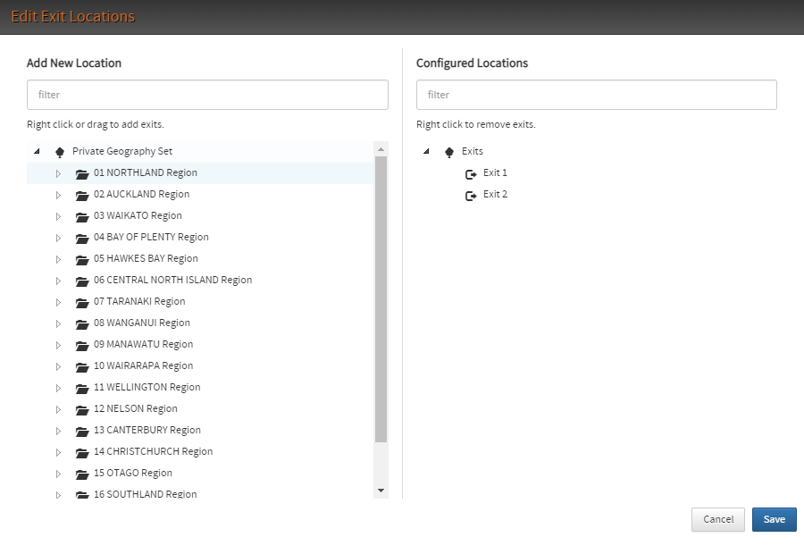 the Location Routing node used tab